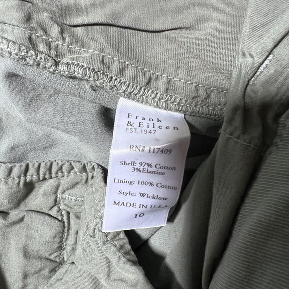 Frank & Eileen Wicklow Pants Womens 10 Green Cropped Raw‎ Hem Chino Made in USA - Picture 9 of 16